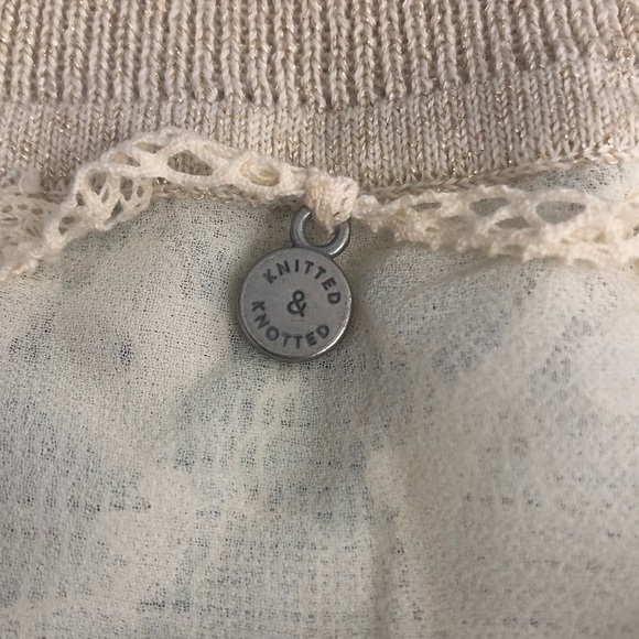 Anthropologie Knitted & Knotted Gold Lace Back Cardigan Large - Picture 3 of 12